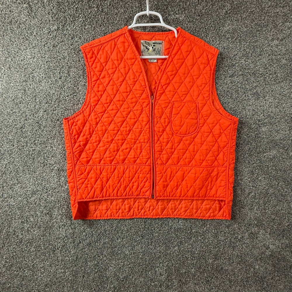 Duck Bay Mens XL Blaze Orange Quilted Hunting Vest Full Zip Safety Utility